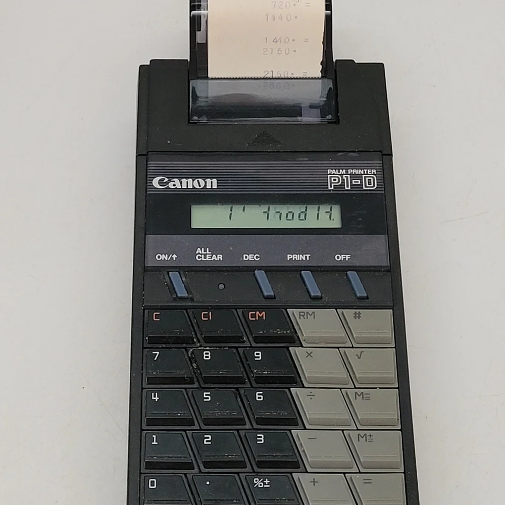 Rare Vintage (Lot Of 2) Canon PZ-D & P1-DIV Palm Printing Calculators W/PAPER. O